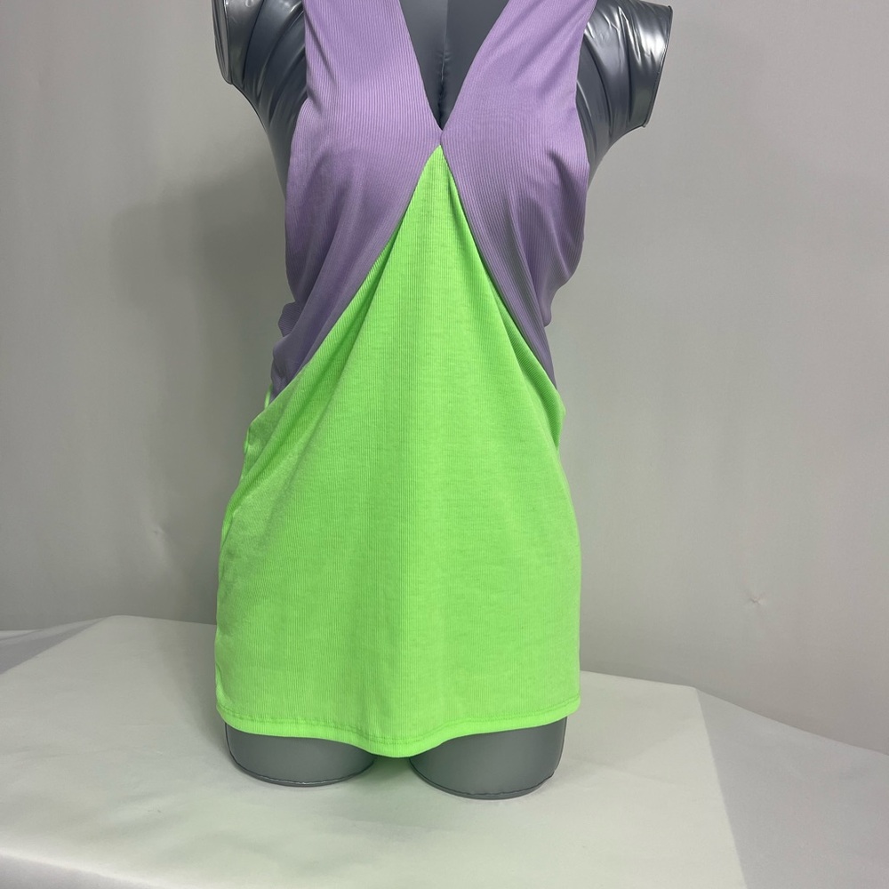 BiBi Purple and Green V-Neck Tank Top